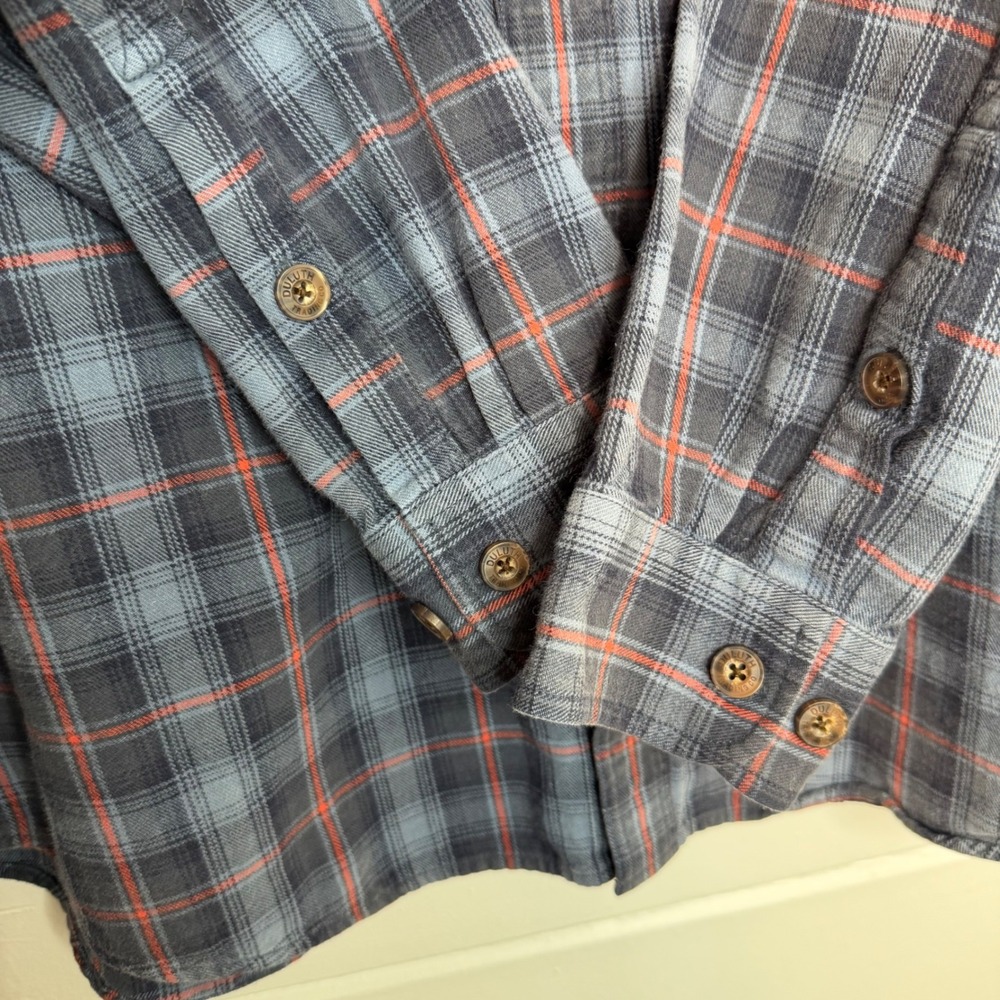 Duluth Trading Co XL Slim‎ Fit Free Swingin Flannel Slim Fit Shirt Blue Plaid - Picture 5 of 8